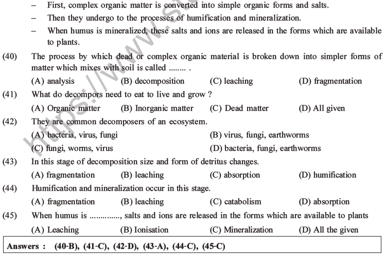 NEET Biology Ecosystem MCQs Set B, Multiple Choice Questions